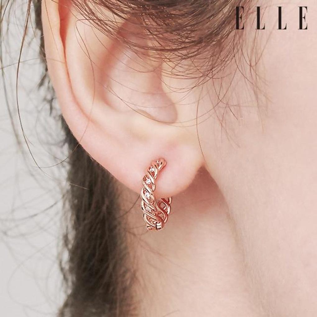 [ELLE Jewelry] Серьги-кольца из 14-каратного золота с кубическим цирконием (Позолоченный) ELGPEE485