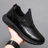 2024 Men's Lightweight Leather Slip-On Sneakers - Round Toe, Thick Sole for All Seasons