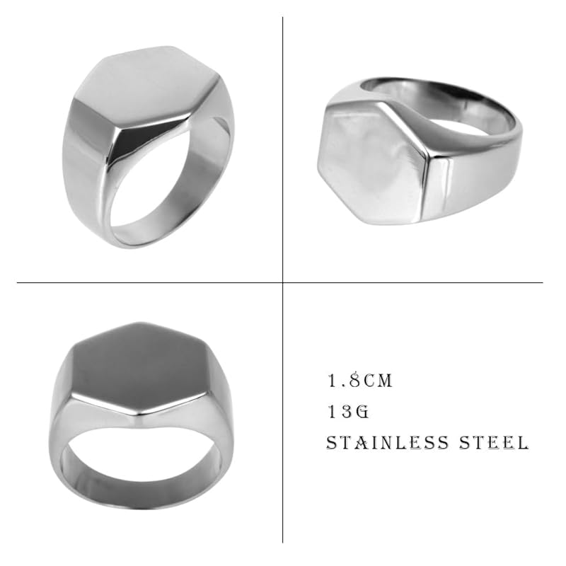 [sakuto] ring men's signet ring hexagon stainless steel silver color hexagon (17)