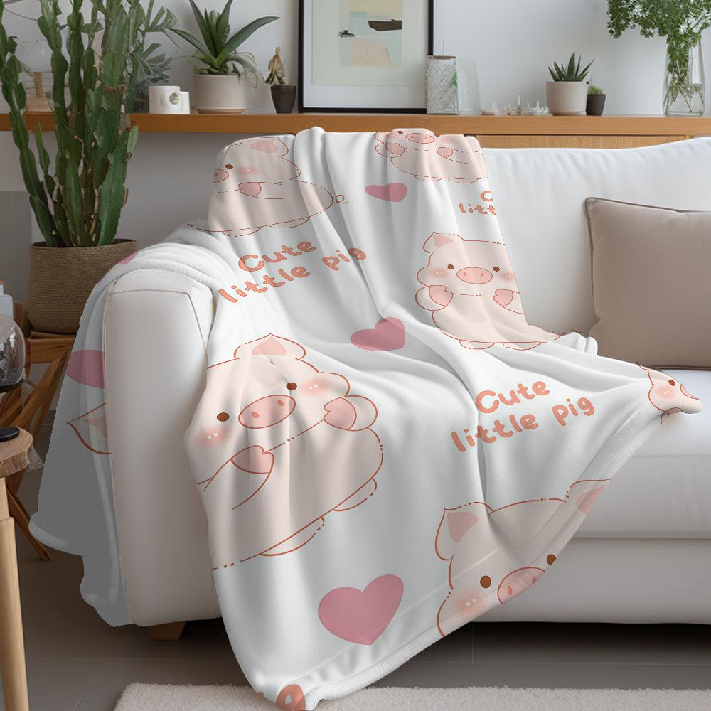 Cute Pig Pink Fleece Blanket Warm And Soft Suitable For Bedroom Living Room Sofa Bed Office Travel Camping