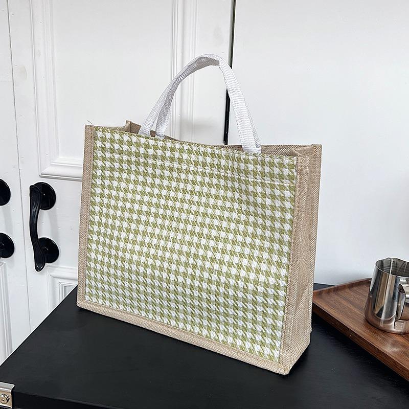 Льняная клетчатая сумка, большая вместительная клетчатая сумка для покупок, простая модная женская сумка через плечо