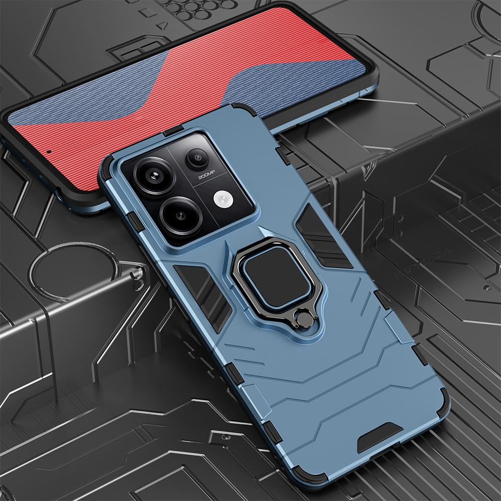 KEYSION Shockproof Armor Case for Redmi Note 13 Pro 4G 13 Pro+ 5G Silicone+PC Ring Metal Stand Phone Cover for Xiaomi POCO M6 Pro