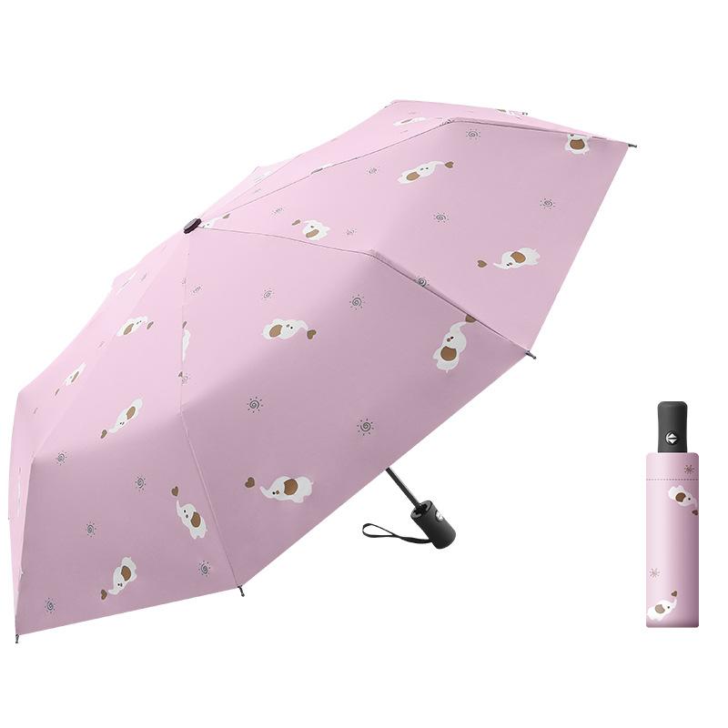 Женский автоматический черный клей с принтом, солнцезащитный крем, анти-УФ-зонт, трехкратный зонт от дождя двойного назначения, складной зонт для отдыха и развлечений на открытом воздухе