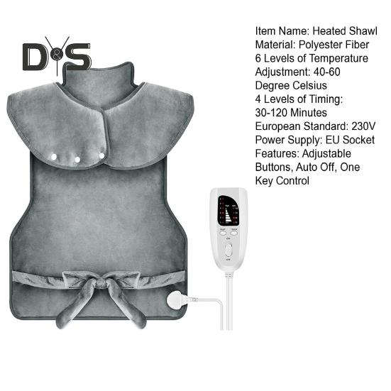 Электрический нагревательный платок с розеткой ЕС, регулируемые кнопки, автоматическое выключение, сохранение тепла плеч, шеи и спины, 6 скоростей регулировки температуры, управление одной кнопкой, грелка