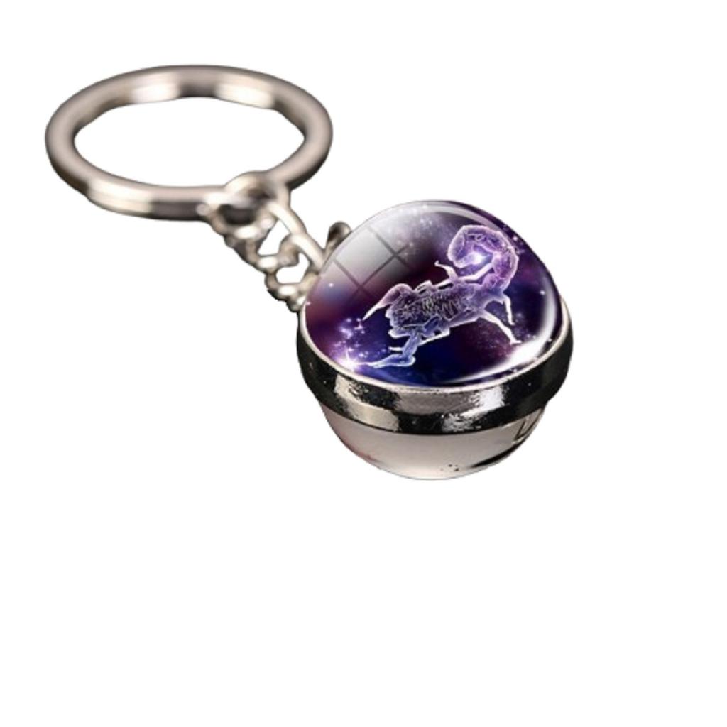 Брелок для ключей с подвеской в виде сумки с 12 знаками зодиака, светящийся в темноте, с драгоценными камнями, двухсторонний стеклянный шар