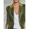 Vintage Olive Green Blazer Women Contrast Trim Striped Cuffs Regular Fit Long Sleeve