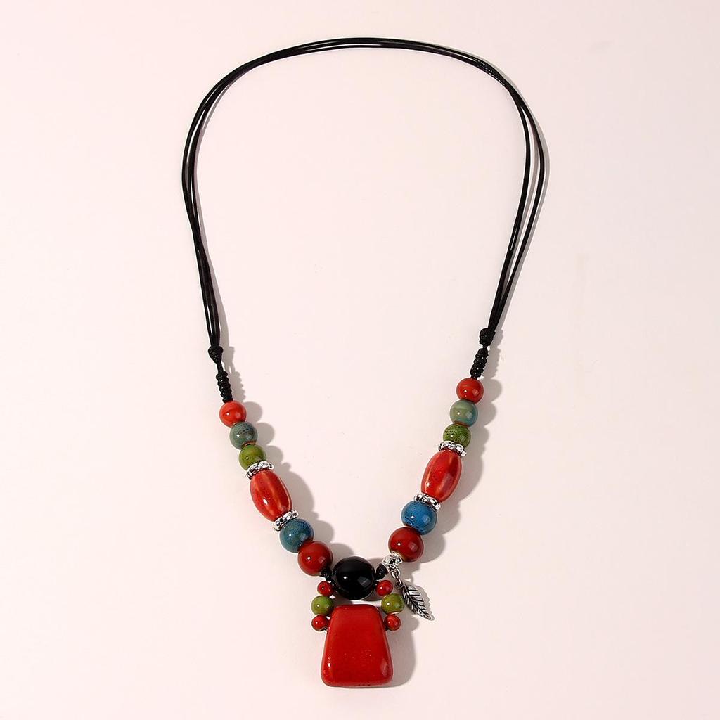 Ethnic Style Long Handmade Beaded Necklace Sweater Tourism Jewelry Necklace Colorful Ceramic Jewelry Stone Necklace