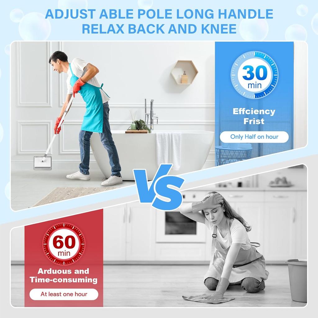 Baseboard Cleaner Tool with Handle,Baseboard Cleaner with Extendable Long Handle,4Reusable Cleaning Pads Wall Cleaner for Baseboards Cleaning, Ceiling