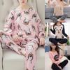 Женская пижама, домашняя одежда, комплект из длинных рукавов и брюк, пижама Ms. Осенняя простая корейская мультяшная свободная домашняя одежда большого размера
