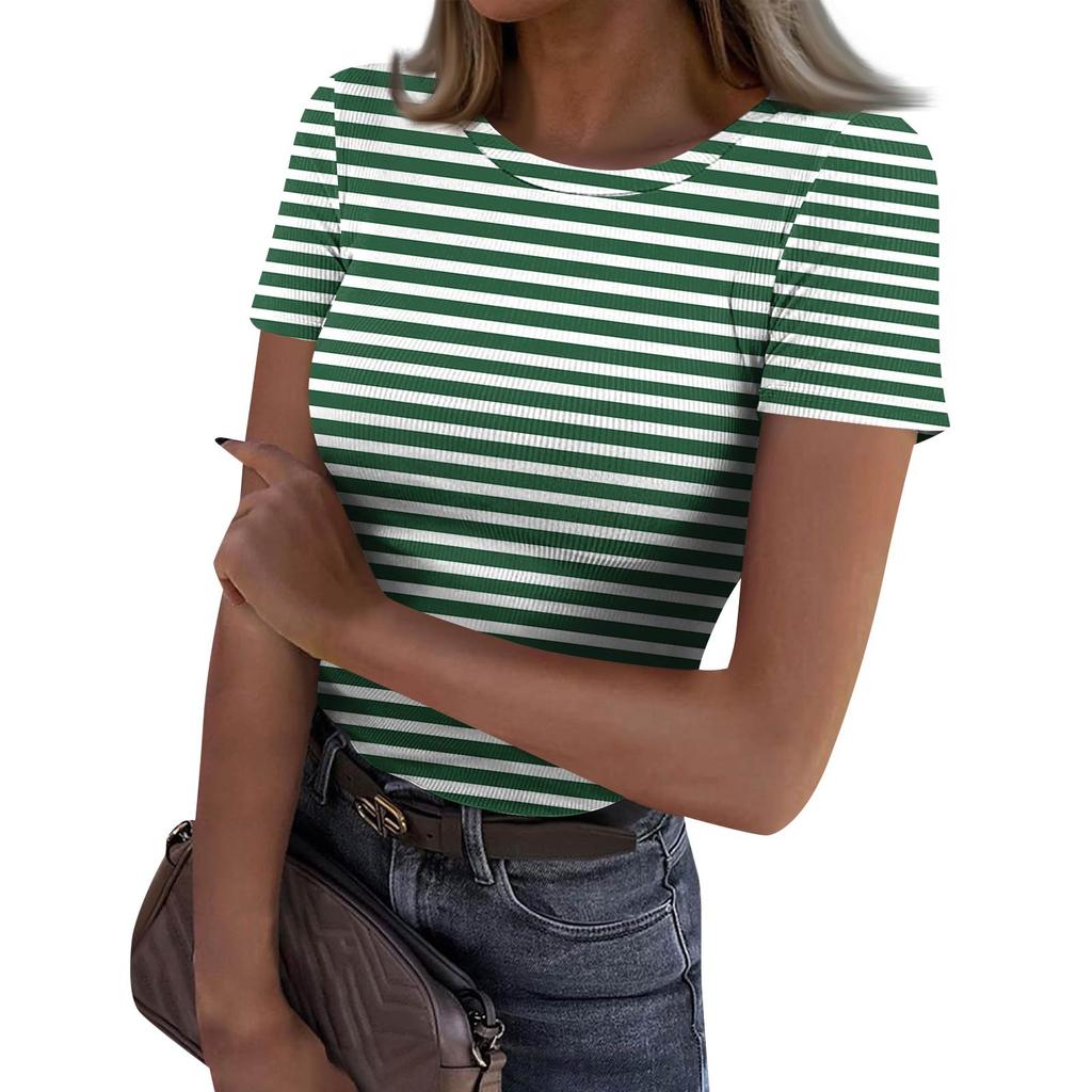 Женская узкая футболка, модный повседневный свитер с круглым вырезом и коротким рукавом