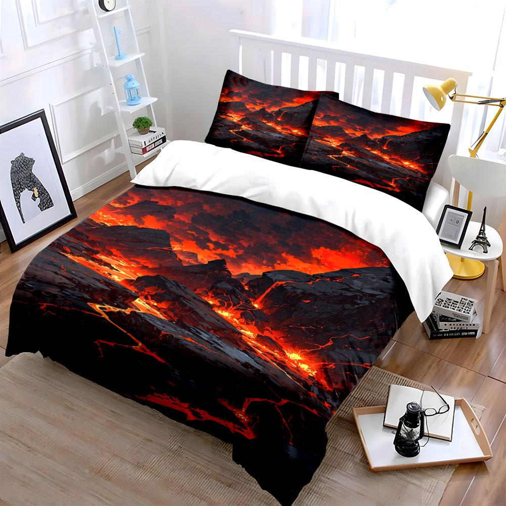 Fiery volcanic landscape pattern. Bedding sets Duvet cover sets Duvet covers Pillowcases(1*Duvet Cover 2*Pillowcases without duvet insert)