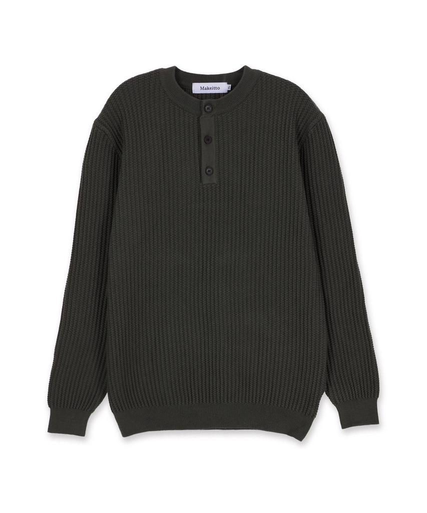 MAKEITTO Daily Viscose Henley Neck Knit_Khaki