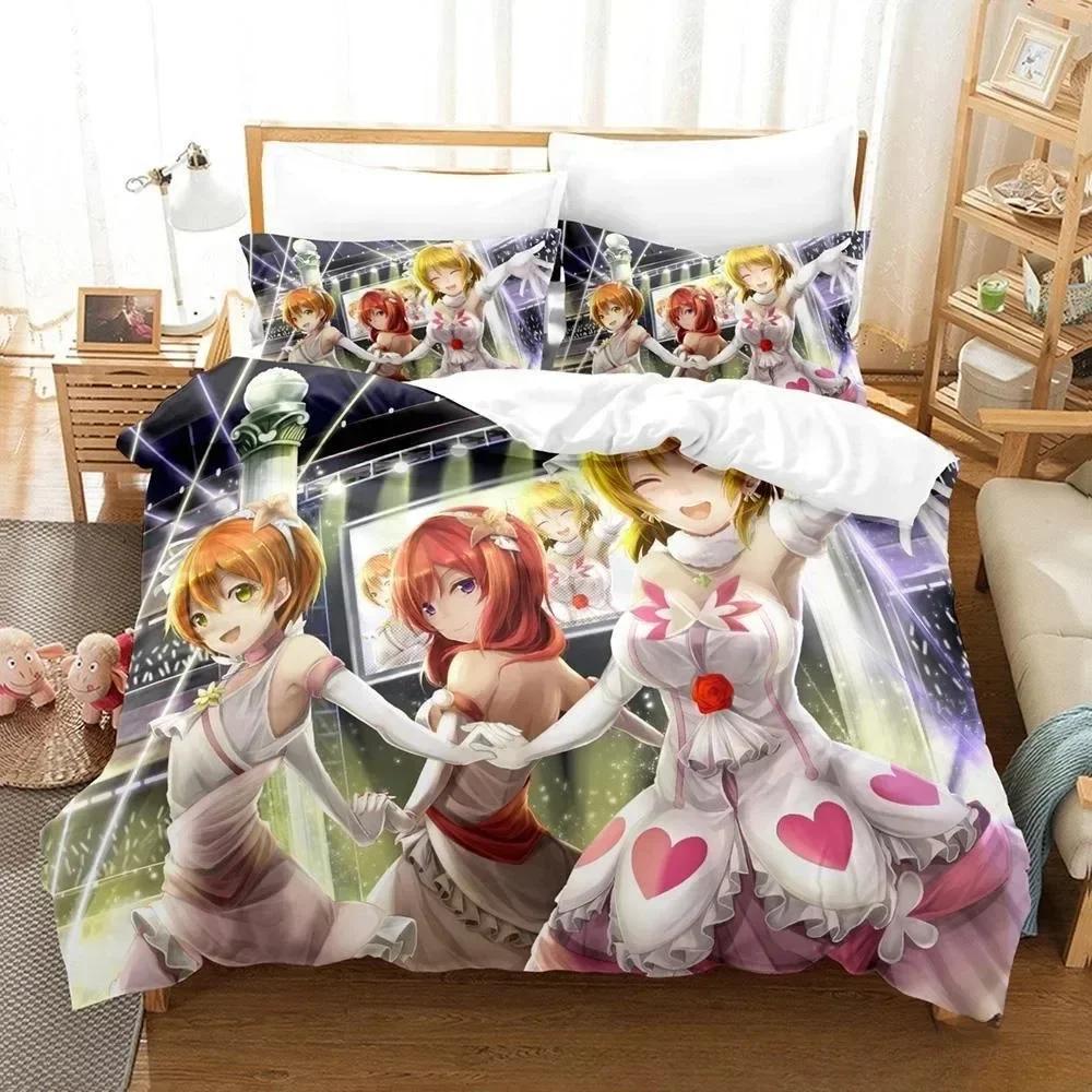 Аниме Каваи Девушки Love Live! 3D-печать Комплект постельного белья односпальный двуспальный двуспальный двуспальный комплект для взрослых и детей комплект пододеяльников