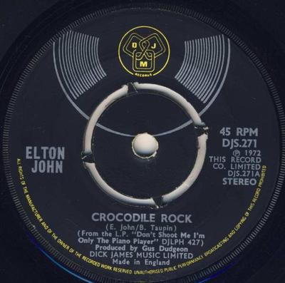 7-дюймовая пластинка ELTON JOHN - Crocodile Rock DJS271 DJM Records 1972 Великобритания Рок Б/У