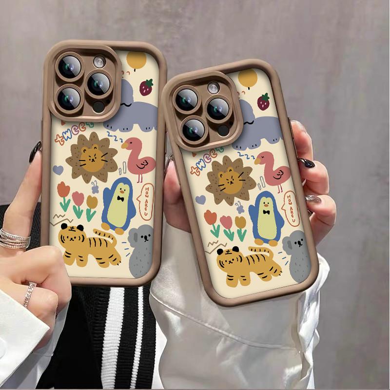 Мультяшный лев тигр животные милый принт модный чехол гибкий мягкий силиконовый чехол TPU полная задняя крышка для iPhone Samsung