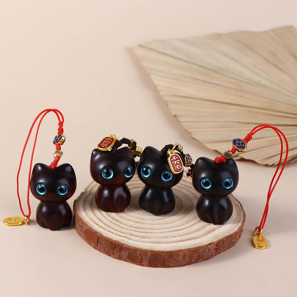 Sandalwood Wooden Wooden Cat Keychain Mobile Phone Strap Mobile Phone Lanyard Mobile Phone Chain