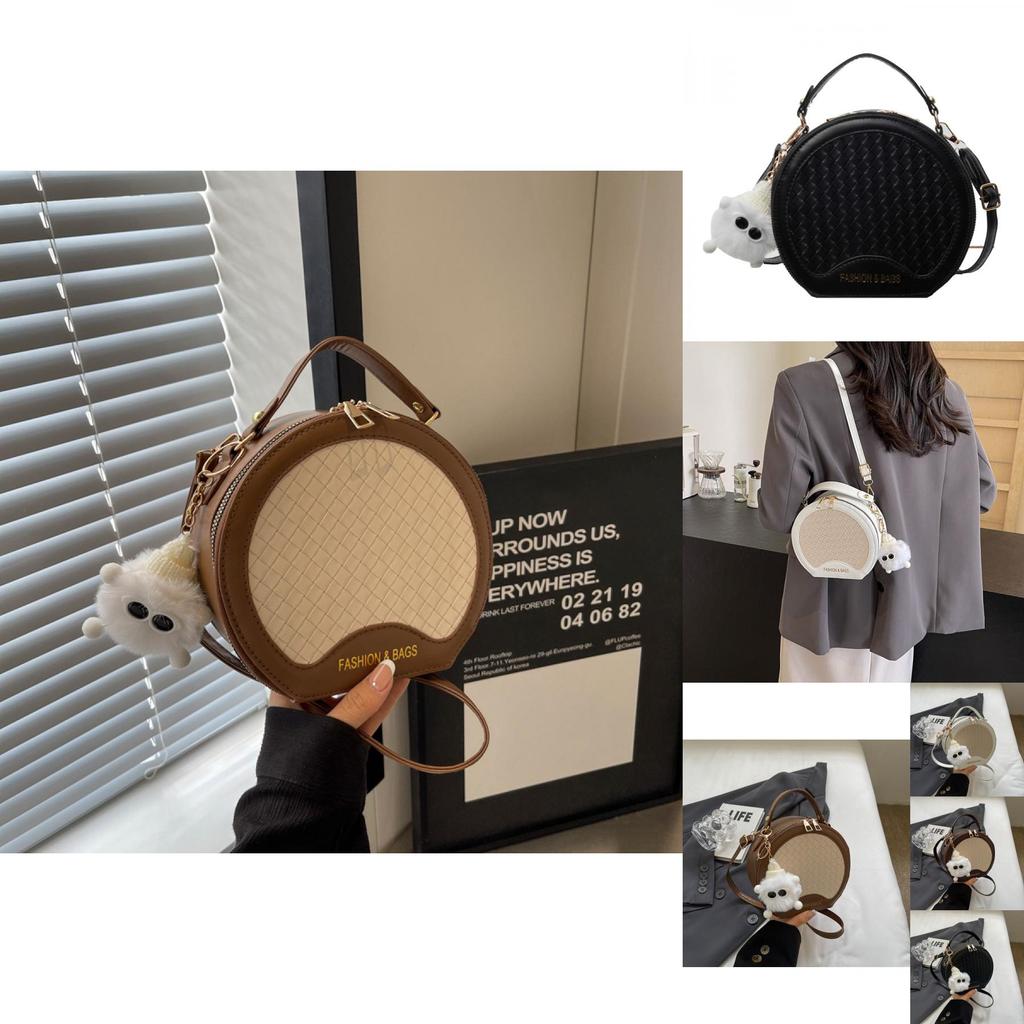 Стильная Модная Женская Круглая Сумка Кроссбоди с Застежкой-Молнией в Шикарном Черном Цвете