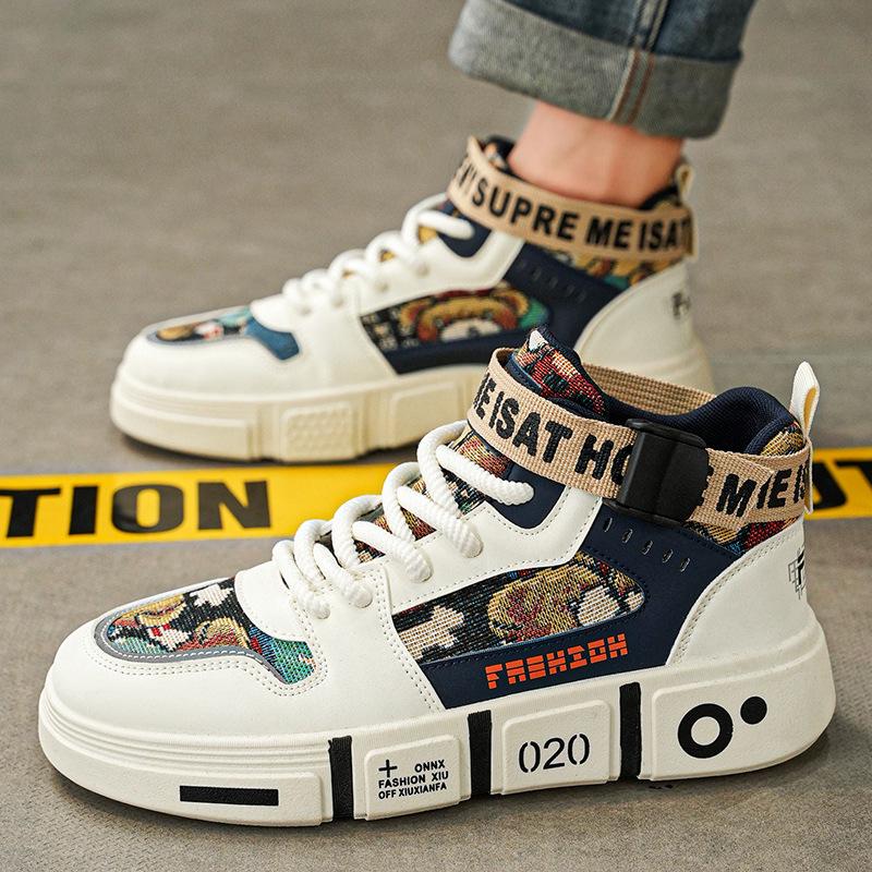 Детские высокие белые кроссовки для мальчиков и девочек на весну-осень 2025 года