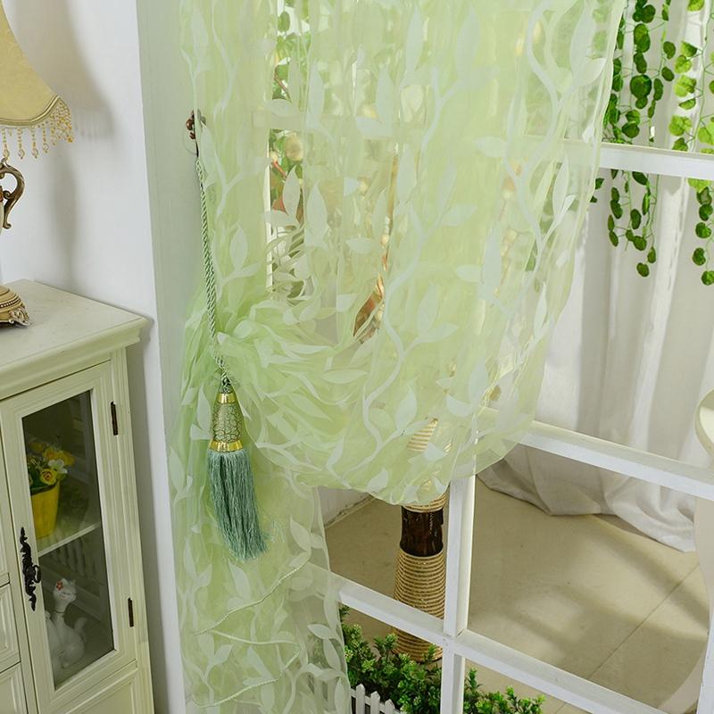 95x200cm Elegant Modern Tulle Curtains For Living Room Bedroom Kitchen Green Leaf Sheer Curtains For Window Tulle Curtains Drap