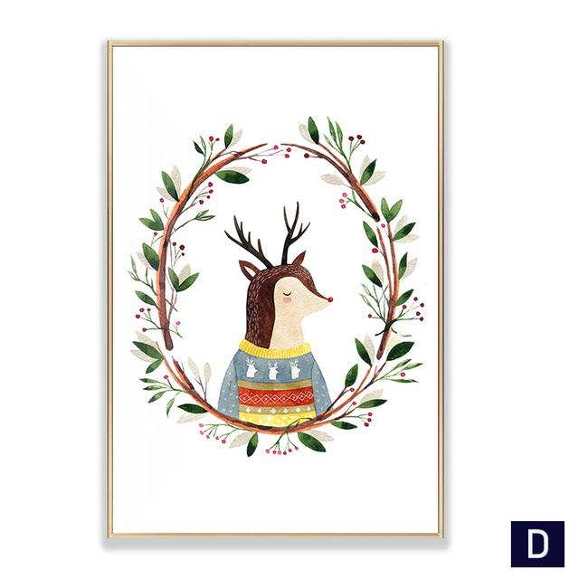 Лиса Кролик Медведь Олень Детская Настенная Картина Холст Картины Плакаты Мультфильм Животное в Свитере Принт Настенные Панно Декор Для Детской Комнаты