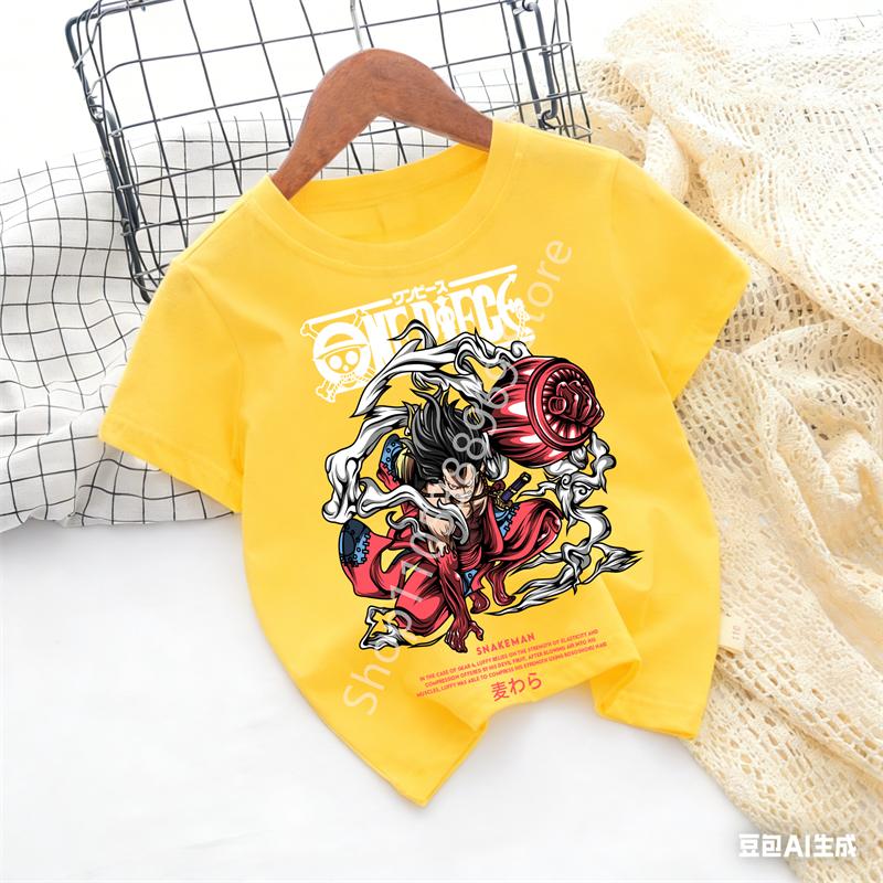 2026 Summer Anime One Piece Monkey D Luffy Printed Tshirt Kids boys Clothing Fashion Casual Street Tshirt Y2k