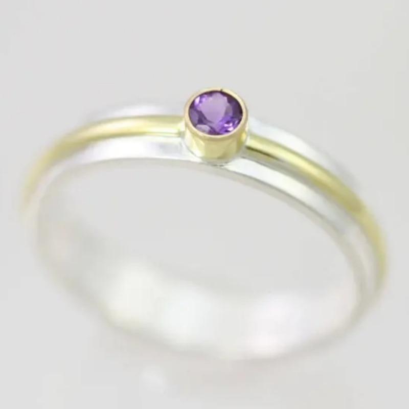 Classic Inlaid Purple CZ Women's Ring Retro Two Color Geometry Daily Wear Party Jewelry Anniversary Gift