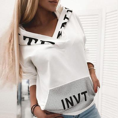 Женская блузка с буквенным принтом, рубашка, повседневный свитер с длинным рукавом, топы с капюшоном и воротником