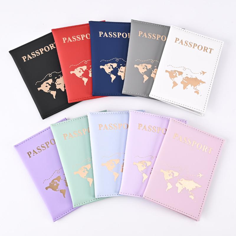 Fashion Passport Protective Cover Pu Leather World Pattern Travel Passport Holder Wallet Gift Card Case Cover Unisex Storage Bag