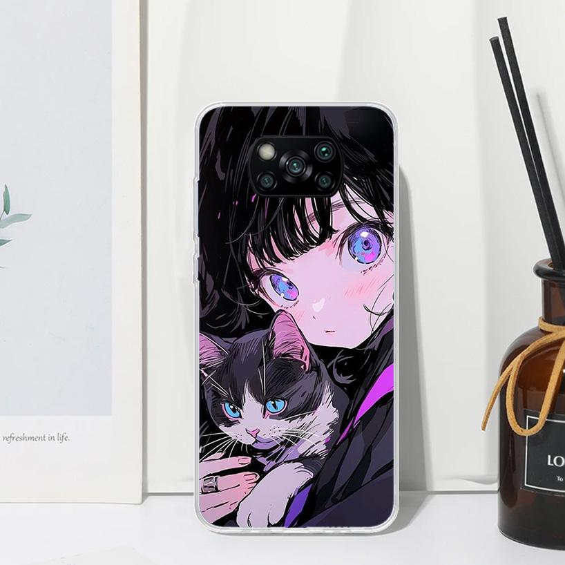 Cute Anime Ins Girls Animal Cat Phone Case For Xiaomi Poco X7 X6 X5 M7 M8 Pro F7 Ultra Redmi 15C 15 13C 13 12C 12 10 10C 10A Art