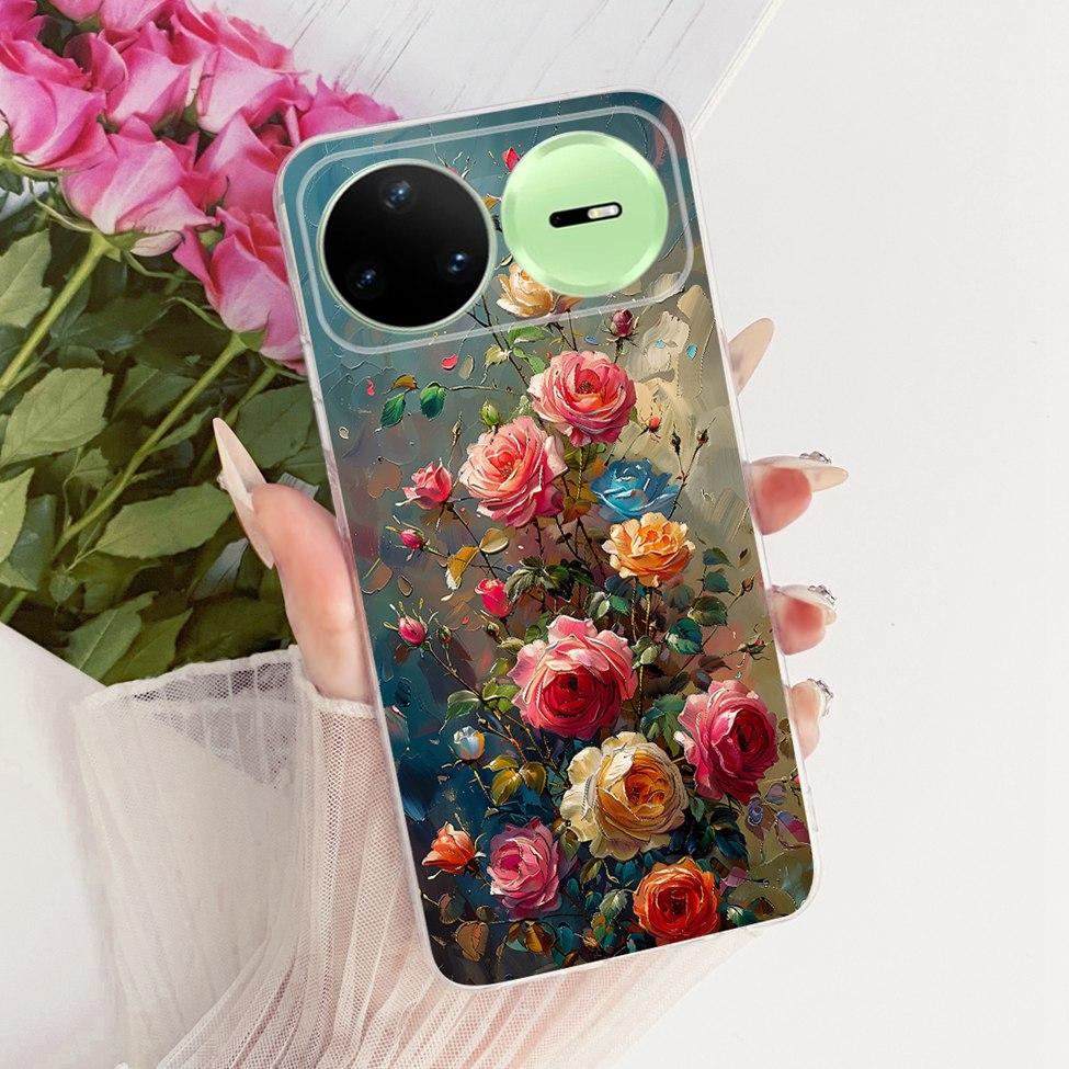 Прозрачный чехол-крышка для Huawei Nova 15 Pro, милый котик, модные цветы, роскошный окрашенный корпус для Huawei KLE-AL00U