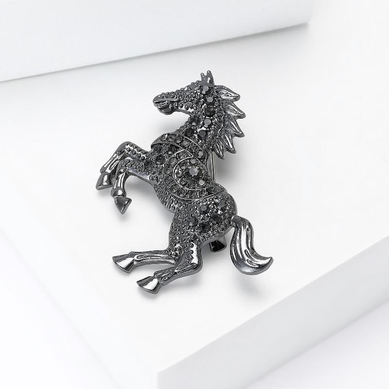 Luxurious, Four-Colored Year of the Horse Enamel Brooch Pin, Perfectly Suited for Both Sexes