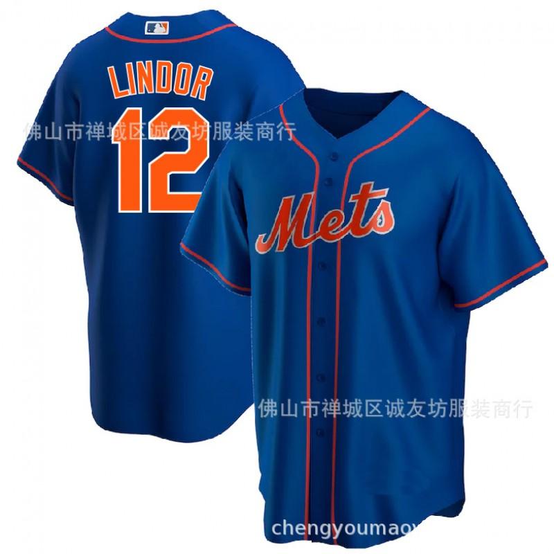 New York Mets 12 Blue Lindor Embroidered Baseball Jersey Unisex Sportswear Lightweight Fan Apparel