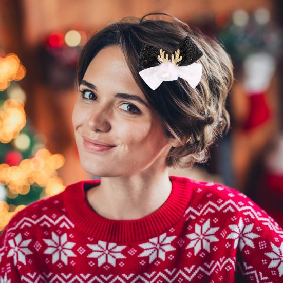 Рождественские заколки для волос, заколка-бант из рогов оленя с меховым шариком, рождественский бант, головной убор для женщин и девочек, праздничный аксессуар для волос