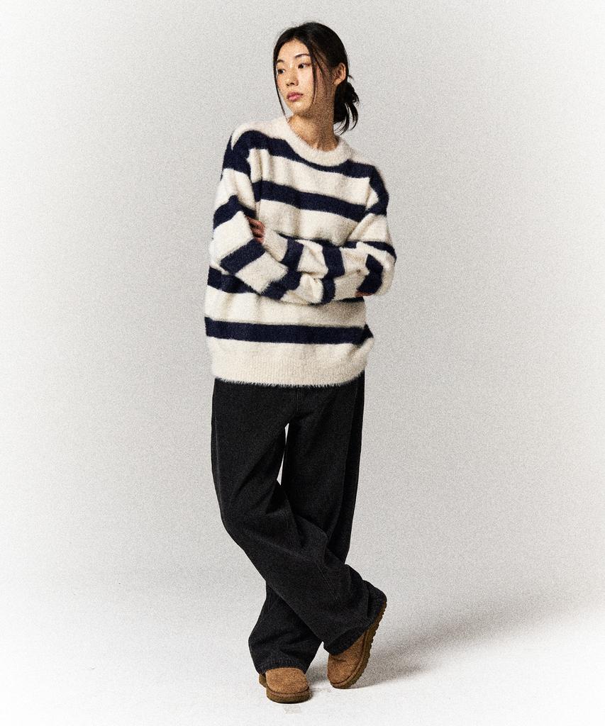 SLOWACID Hairy Stripe Pullover Knit [Ivory]