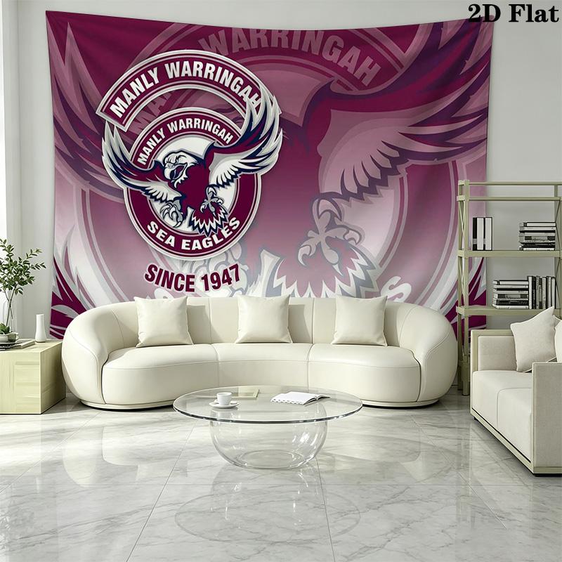 Manly Warringah Sea Eagles Wall Tapestry Aesthetic Wall Hanging Printed Fabric Blanket Decorative Tapestries for Bedroom Living Room Home Decor