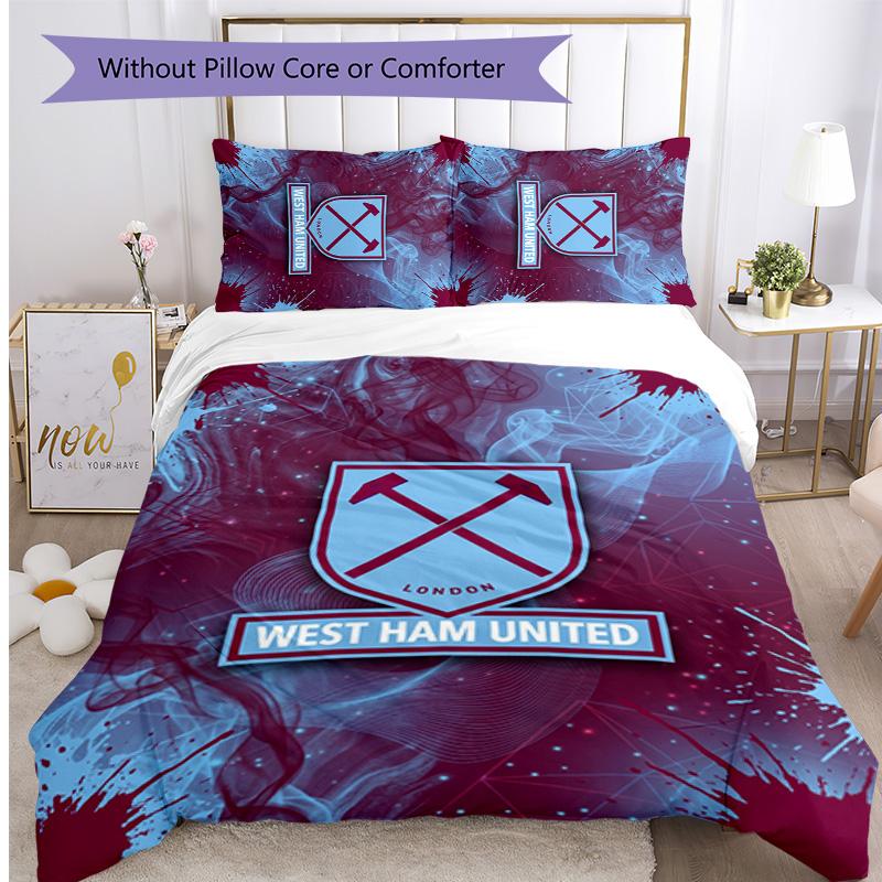 West Ham United Football Printed 3 Pieces Bedding Set, Comfortable Skin Friendly Bedroom Duvet Cover Set