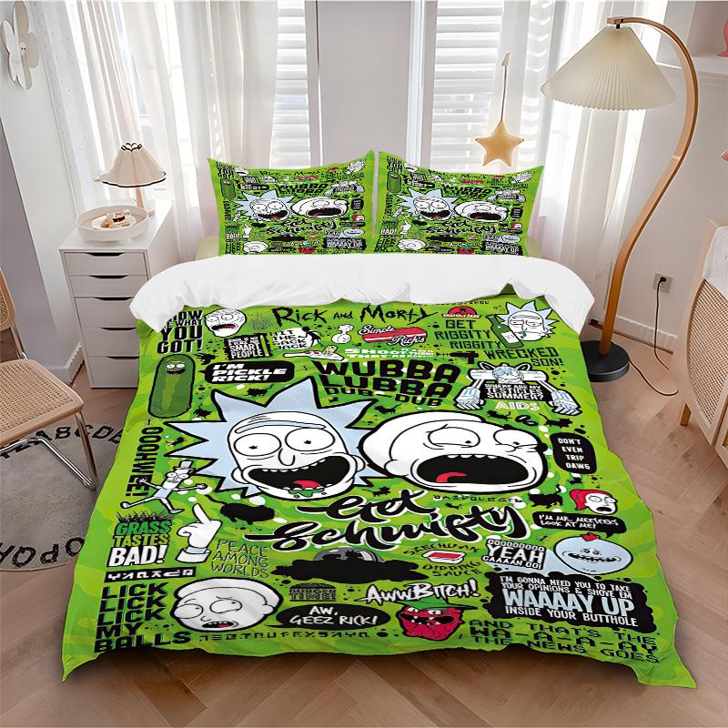 Rick Morty Mashup Stickers Print 3Pcs Bedding Setduvet Cover With 2 Bedropillowcase Home Birthday Gift