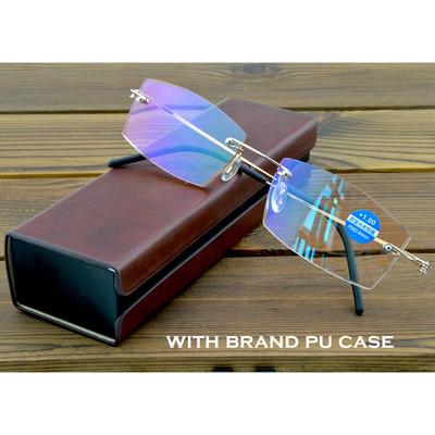 Титановые 15-слойные линзы без оправы с 15-слойным покрытием, неглубокие коричневые линзы, медицинские силиконовые носоупоры, противоскользящие виски, очки для чтения + 0,75 до + 4