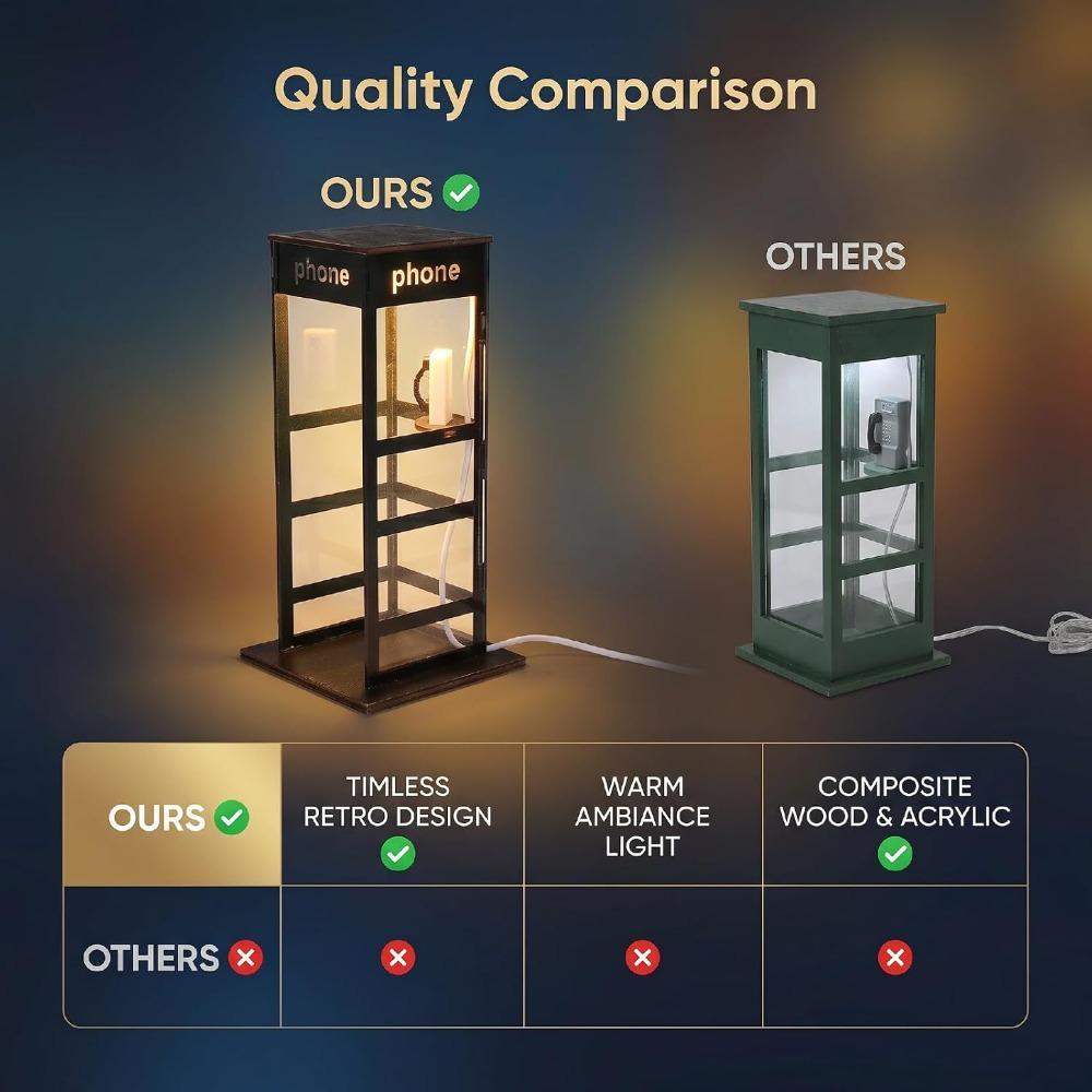 Wood Acrylic Material Phone Booth Lamp 8.27 Inch Height Decorative Lamp Office Decor