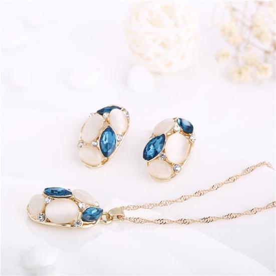 2 шт./компл., роскошный овальный кулон из искусственного опала, комплект ожерелья-гвоздиков с блестящими стразами, женский элегантный комплект серег и ожерелья