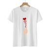 Polyester 100% New Valentine's Day Casual Pullover Round-neck Short-sleeved T-shirt with A Heart-shaped Finger Print Graphic