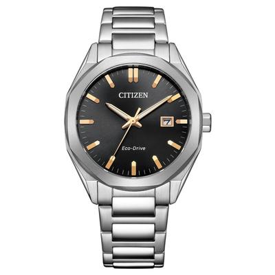 Мужские часы Citizen Simple Silver BM7620-83E, Коллекция, Эко-драйв с питанием от света, Водонепроницаемые, Восьмиугольные, Черные, Дизайн,