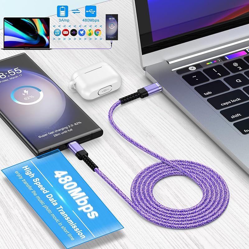 Type C to C cable [1.8m 2 pieces * 2 colors] PD compatible 60W fast charging USB iPhone16 charging cable Prevention of disconnection iPhone16 series
