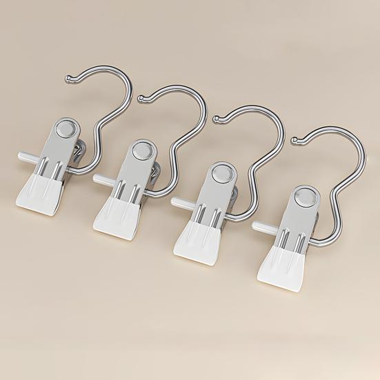 4Pcs Multifunctional Clothespin with Metal Hook Windproof Anti-slip Traceless Strong Grip Heavy Duty Sock Towel Hat Underwear Laundry Hanging