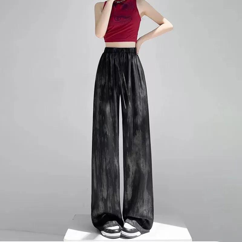 Женские летние свободные прямые повседневные брюки Ice Silk Tie Dye Wide Leg Брюки