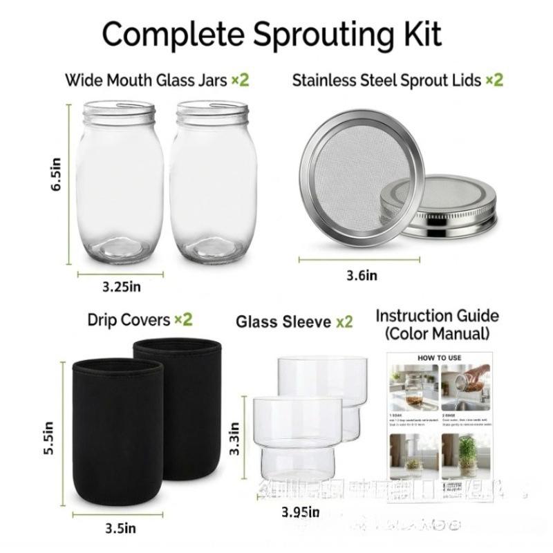 Glass Seed Sprouting Kit Wide‑Mouth Mason Jar for Home Seed Germination Growing