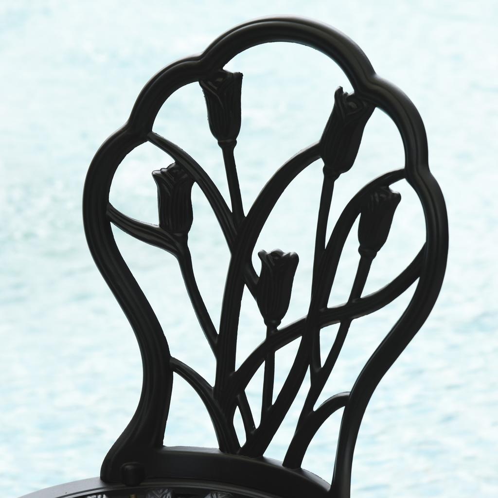 Three-Piece Aluminium Floral Bistro Garden Set - Black
