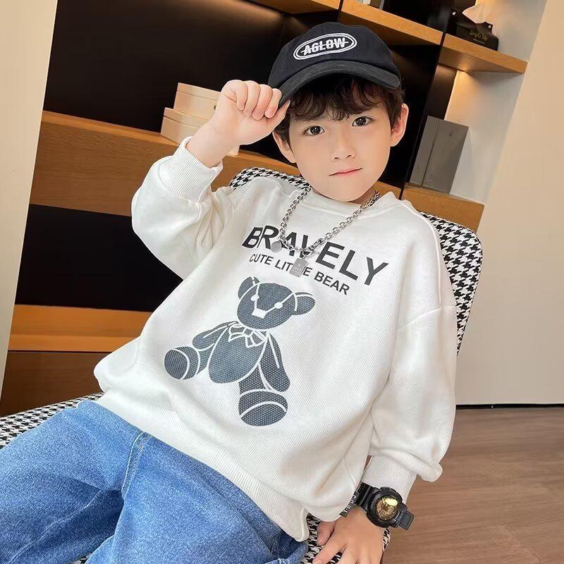 «Свитшот для мальчиков с круглым вырезом в китайском стиле — модный свободный топ весна/осень 2024 года»