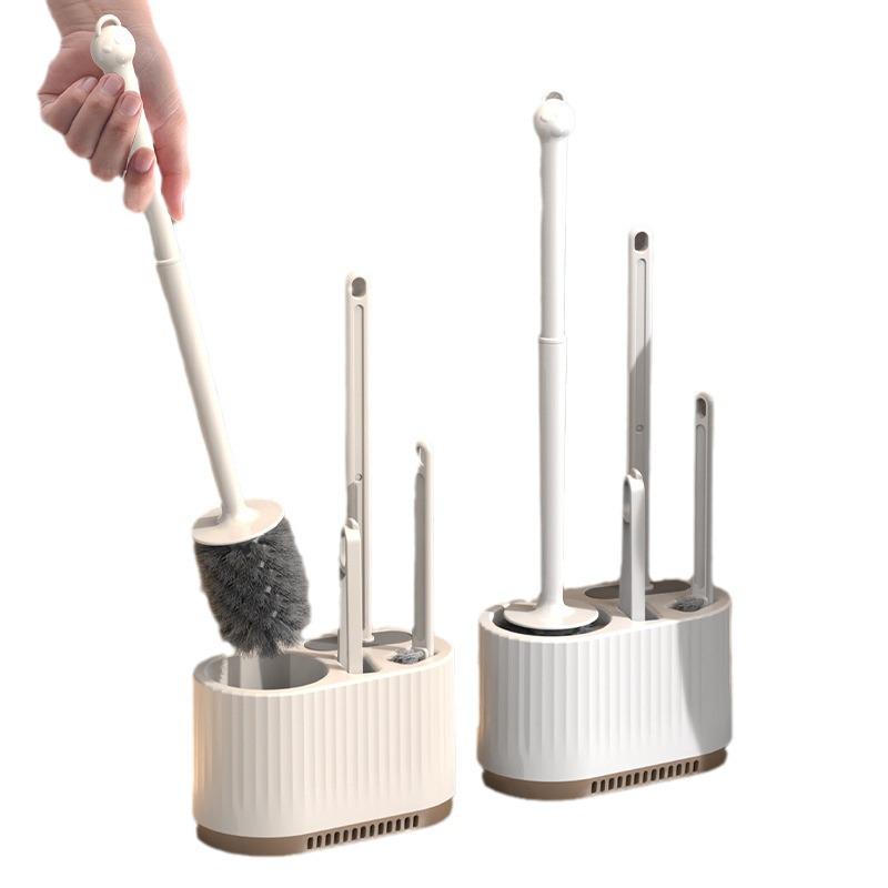 Набор из четырех предметов: туалетная щетка для ванной комнаты с подставкой - многофункциональная, очистка без мертвых зон.