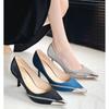 Модная женская обувь на высоком каблуке 25 Новинка Каблук-стилет Острый носок Темперамент Сатин Красивые Летние Вырезы Мужской Дизайн Чувство Интервью Синий